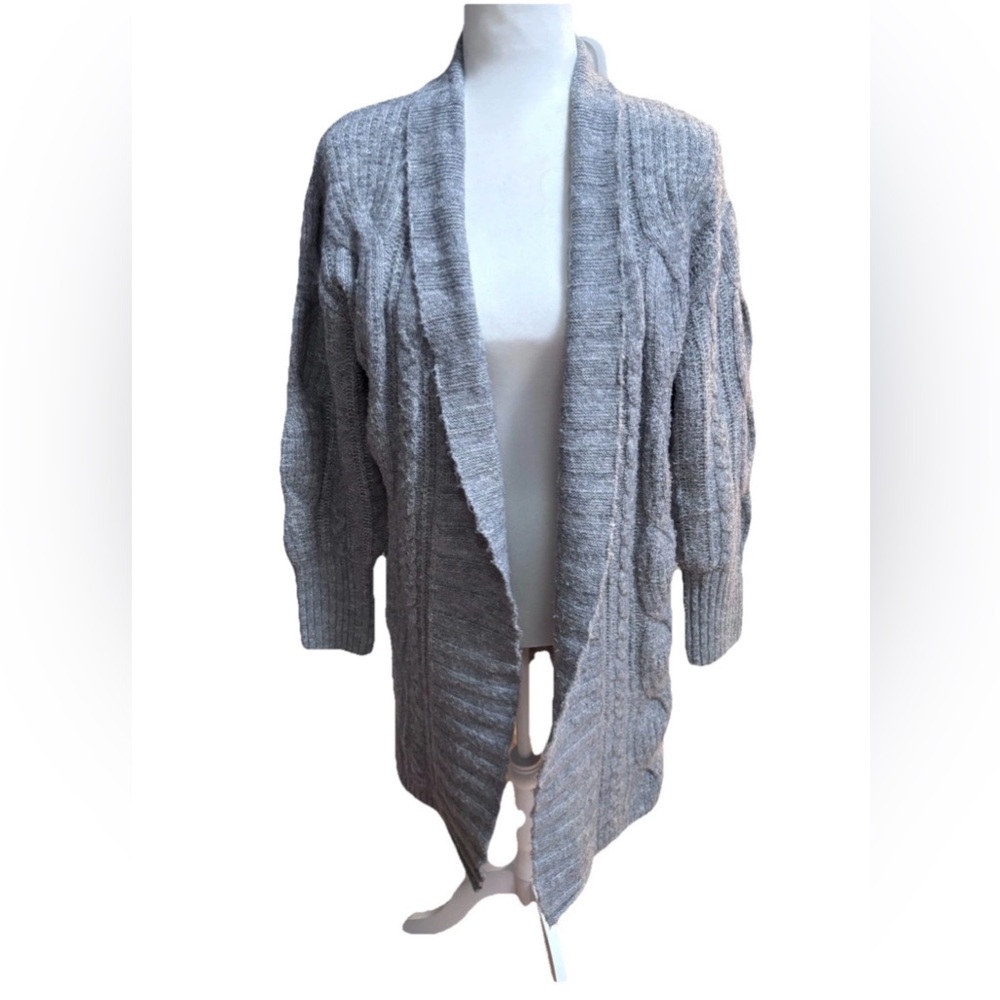 Ophelia Roe Grey Cardigan Open Front Cable Knit Women’s Oversized Medium